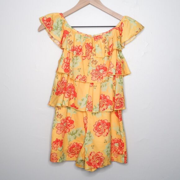 Peek Girls Romper Size 12 Orange Floral Tiered Easter Spring Summer Vacation - Picture 2 of 7